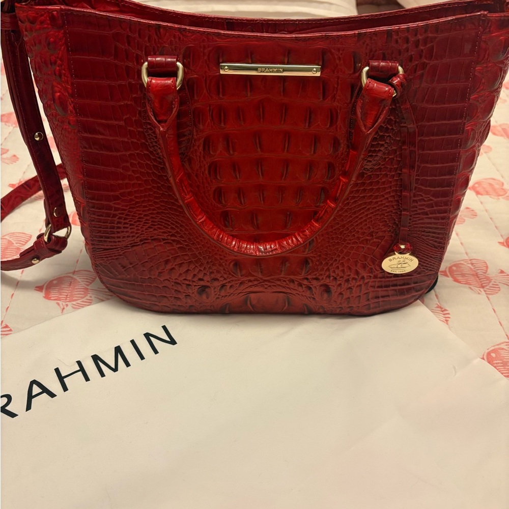 Brahmin Red Croc-Embossed Lena Satchel